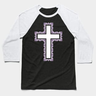 White Christian Cross With Purple Frame Baseball T-Shirt